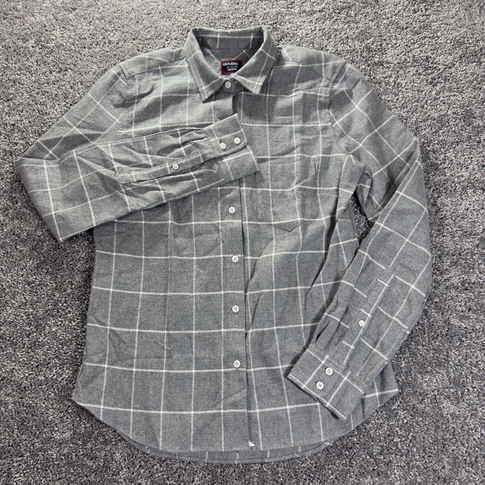 UNTUCKit Women's Size 2 Windowpane Plaid Flannel Gray White Shirt NWOT Button Up - Picture 2 of 11